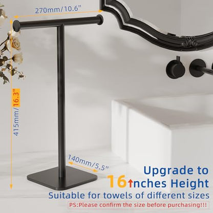 RUACQ Hand Towel Stand, 16" T-Shape Hand Towel Holder Stand for Bathroom, Kitchen and Countertop Towel Holder 304 Stainless Steel Hand Towel Rack with Weighted Base (Matte Black) - color: Matte Black, size: Tall - 16''