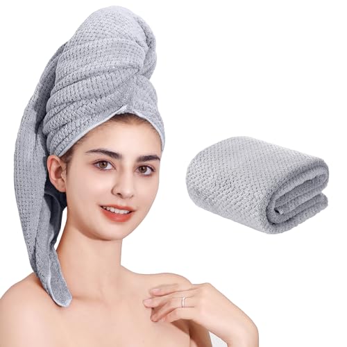 Microfiber Hair Towel Quick Dry Hair Towel Hair Drying Towels Suitable for All Kinds of Hair Ultra Absorbent Long and Thick Hair 24X48inch Grey (1pcs) - color: Grey, size: 48.00'' x 24.00''