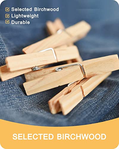 Clothes Pins, Wooden Clothespins for Crafts, Strong Grip Close Pins Birchwood Clothes Clips Laundry Clothesline Clothespin Clothing Pegs for Hanging Baby Clothing Photos, 2.83 Inch, Pack of 50 - color: Wood