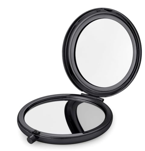 Pocket Mirror for Men and Women,Magnifying Compact Mirror for Purse - 1x/2x Magnification Small Travel Makeup Mirror,Double-Sided Mini Folding Mirror for Daily,Travel Essential - color: Lens005a03-black