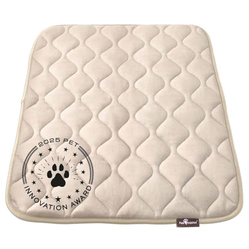 Paw Inspired Washable Padded Crate Mats for Dogs | 35” x 22” Pad, Fits 36-inch Kennels | Leakproof, Waterproof Bottom, Plush Pet Beds (Tan) - color: Tan, size: 36 Inch