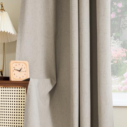 H.VERSAILTEX Linen Look 100% Blackout Curtains for Bedroom Full Light Blocking Rod Pocket Linen Textured Thick Window Curtain Drapes with White Backing 2 Panels, 42" W x 45" L, Cobblestone - color: Cobblestone, size: 42"W x 45"L (Pack of 2)
