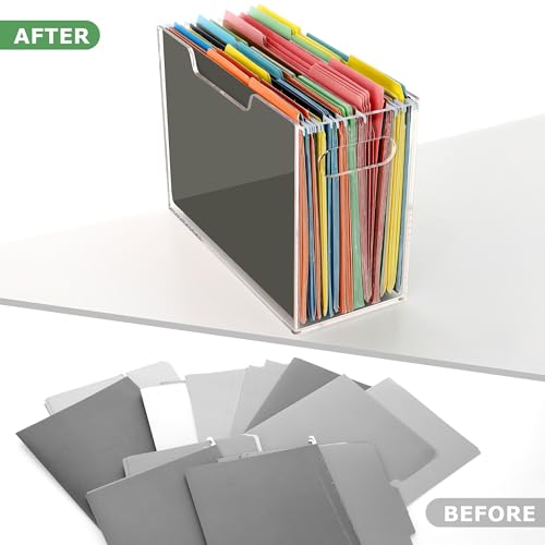 DINGHUO Acrylic File Organizer for Desk, Letter Size Hanging File Folder Holder with Handles, Clear Portable Storage Box for Office Home School -1 Pack - size: L Letter