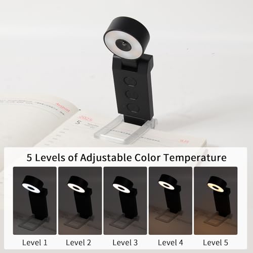 Book Light,USB Rechargeable Clip-On Reading Light,30 Adjustable Modes,Eye-Caring,Flashlight with Timer, Perfect for Book Lovers/Travel(Black, Round) - color: Black, size: Round