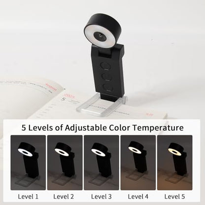Book Light,USB Rechargeable Clip-On Reading Light,30 Adjustable Modes,Eye-Caring,Flashlight with Timer, Perfect for Book Lovers/Travel(Black, Round) - color: Black, size: Round