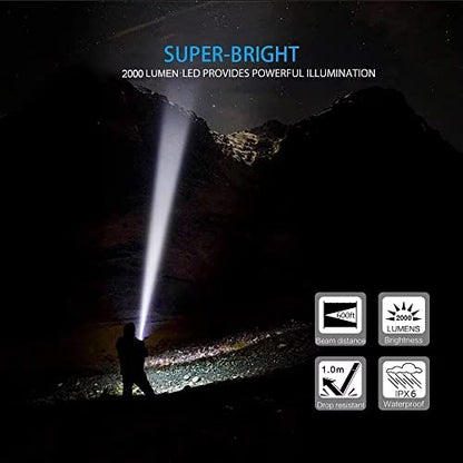 Hoxida LED Tactical Flashlight Rechargeable, IPX6 Waterproof Flashlight, 2000lm, Super Bright LED, Zoomable, Pocket-Size Small LED Flashlight for Hiking, Camping, Emergency - color: rechargeable flashlight