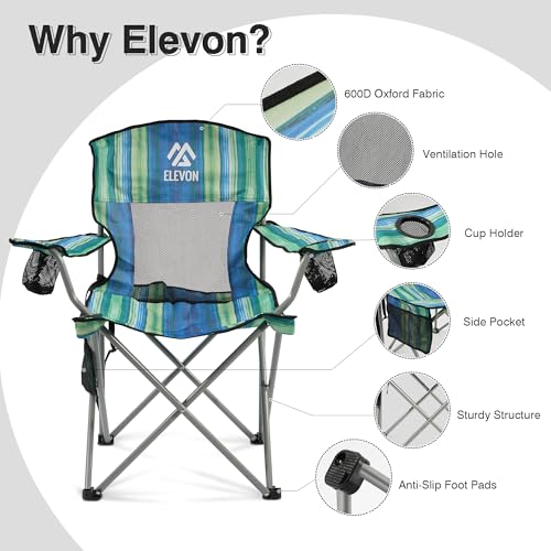 Elevon Camping Chair, Portable Folding Outdoor Chair with Arms, Cup Holder and Carry Bag - color: Multi-color-2 Pack
