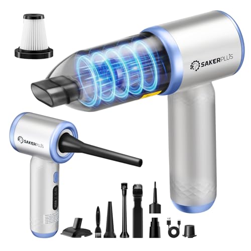 SakerPlus Mini Vacuum Cleaner, 3 in 1 Cordless Handheld Vacuum Cleaners, 18000Pa High Power Car Vacuum Cleaner with Brushless Motor,Adjustable Car Vaccum Portable Cordless for Cars,Desktop-Blue - color: (18000pa) Sliver and Blue