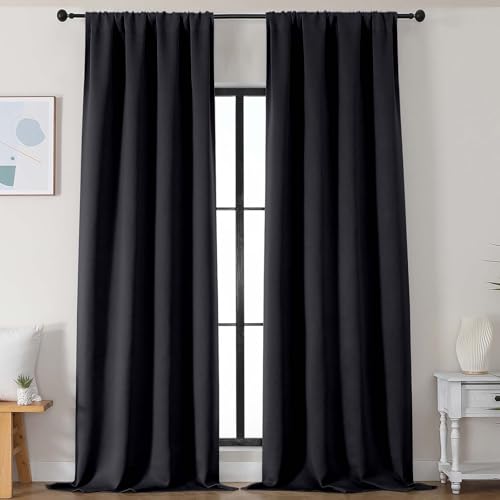 Simplebrand Black Blackout Curtains for Bedroom 102 Inches Long 2 Panels, Solid Thermal Insulated, Energy Saving Living Room Window Treatment Curtains Blackout Drapes, W50 x L102 Inch, Black - color: Black, size: 50"W x 102"L (Pack of 2)