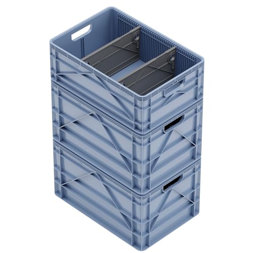 Sidio Crate Basic Pack - 2 Full-Size & 1 Half-Size Heavy Duty Stackable Storage Bins, Totes, Containers with Dividers - Durable Plastic Organizer for Home, Office, Garage, and Outdoor Use, Navy Gray - color: Navy Gray