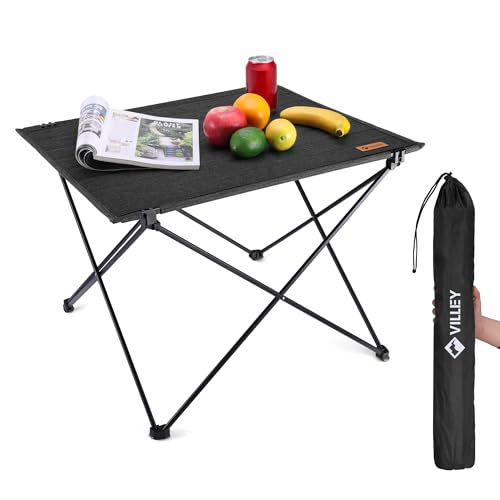 VILLEY Folding Camping Table with Carry Bag, Portable Lightweight Beach Table with Oxford Fabric and Reinforced Aluminum Panel for Outdoor, Camping, Picnic, Backyards, BBQ - color: Black, size: Large