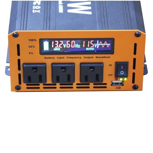 3000 Watt Power Inverter Converter, Car/Truck/RV 12V DC to 110V AC Converter, with LED Display, 3AC Outlets, USB Port - size: 3000W