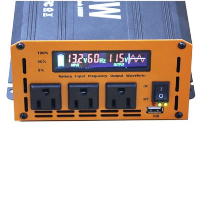 3000 Watt Power Inverter Converter, Car/Truck/RV 12V DC to 110V AC Converter, with LED Display, 3AC Outlets, USB Port - size: 3000W