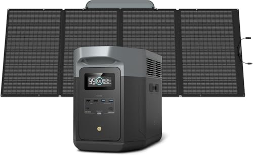 EF ECOFLOW Solar Generator DELTA 2 Max 2048Wh With 400W Solar Panel, LFP Battery Portable Power Station Up to 3400W AC Output Fast Charging 0-80% in 43 Min solar powered generator For Camping, RV - style: DELTA 2 Max+400W Solar Panel