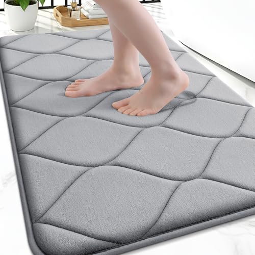 Smiry Memory Foam Bath Mat 30''x20'', Ultra Soft Non-Slip Bathroom Rug, Plush Water Absorbent Quick Dry and Machine Washable Floor Mat for Shower, Tub & Home Decor, Grey - color: Grey, size: 30'' X 20"