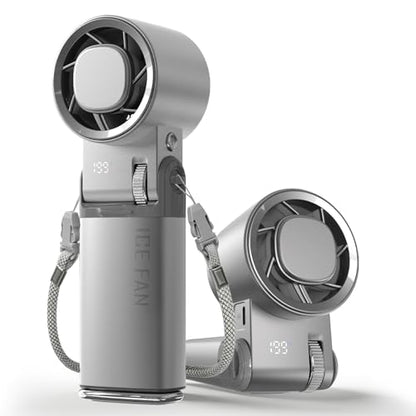 Handheld Fan Portable Personal Cooling Fans Mini Hand Held Fan,199Speed 26000RPM Turbo Air,6000mAhBattery USBRechargeable FoldableFan with LED Light Hook,Ice Cooling Essentials for Travel Outdoor Gift - color: silver version