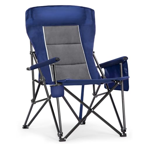 ALPHA CAMP Heavy Duty Camping Chairs with Cup Holder Oversized Folding Chair 500LBS Capacity Outdoor Chair with Headrest,Lawn with Side Pocket for Lawn, Sports and Fishing - color: Navy Blue, size: 1PC