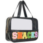 Snack Bags Chenille Letter Clear Makeup Bag Snacks Bags for Travel, Clear Snack Pouch, Preppy Cosmetic Bag, Sunscreen Bag, Travel Toiletry Pouches Cosmetic Pouch for Women and Girls - color: Black