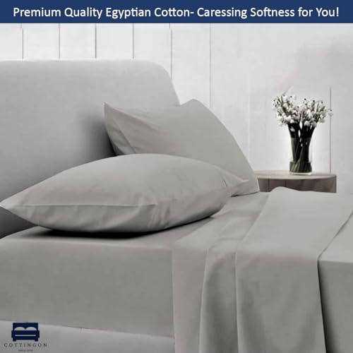 Cottingon Split King Sheet Set for Adjustable Bed, 100% Egyptian Cotton Bedsheets, Includes 2 Twin XL Fitted Sheets 39X80, King Flat Sheet and Pillowcases Fits Upto 16" Deep Mattress, Light Grey - color: Light Grey Solid, size: Split King