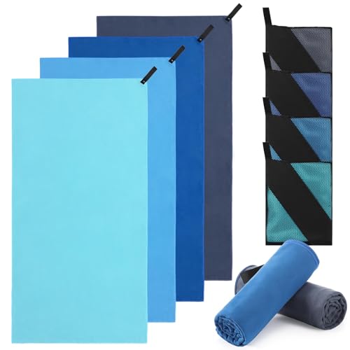Hahafelt 4 Pcs Quick Dry Camping Towel Absorbent Microfiber Travel Towel 47.24'' X 23.62'' Travel Wash Cloth Set for Backpacking Camping Beach Gym Sports Yoga Swimming Pool - color: Blue Color