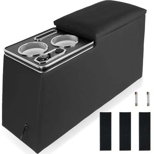 Deluxe Center Console with RGB Lights & USB/Type-C - Compatible with Jeep CJ5 1976-1983, CJ7 1976-1986, Wrangler YJ 1987-1995 - Secure Storage Box with Charging Ports | RGB Lights & USB/Type-C - color: Jeep Center Console