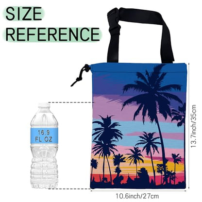 Palm Trees Car Garbage Bag,Sunset Waterproof Small Car Trash Bag Hanging Back of Seat,Drawstring Hanging Car Trash Bag with Adjustable Buckle for Car Accessories - color: Palm Trees