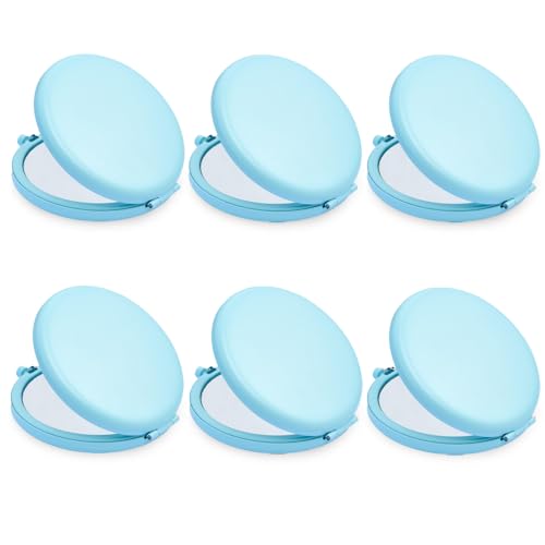 Compact Mirror, Pocket Travel Makeup Mirror for Purse, Metal Round Shell, 2-Sided 1X/2X Magnifying, Portable, Folding, Handheld, Aquamarine,6 Pack - color: Aquamarine