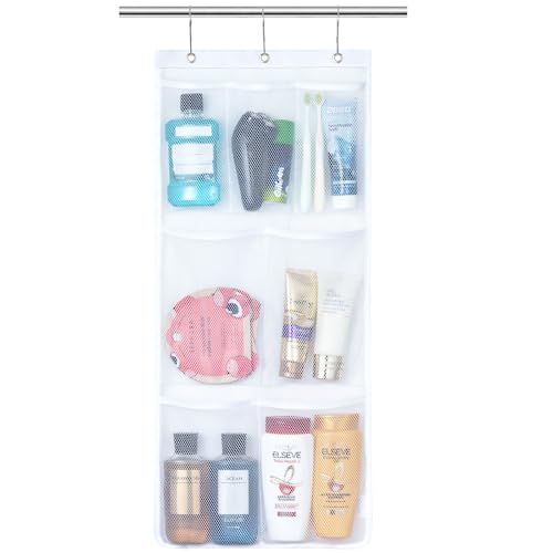 Lifewit Cruise Essentials Shower Caddy Must-Have, 7 Pockets Hanging Bathroom Organizer with Quick-Dry Mesh, Portable Shower Bag to Storage Soap, Shampoo, for RVing, Travel, Camping, White, 1 Pack - size: 14" x 30"
