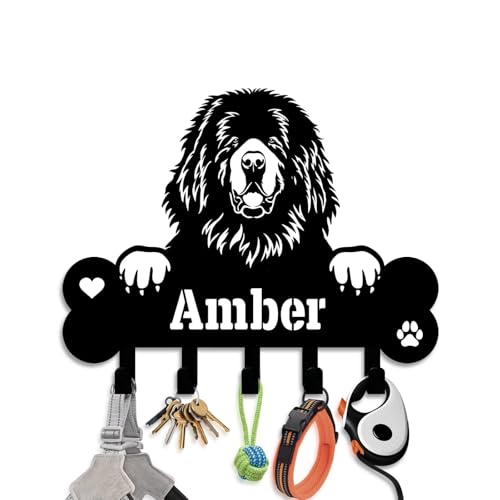 NIWAHO Dog Leash Holder for Wall Personalized - Tibetan Mastiff Custom Metal Sign with Bone Key Hooks, Entryway Mudroom Organizer Rack, Pet Room Decor - color: Tibetan Mastiff