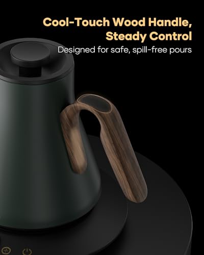 Cocinare Gooseneck Electric Kettle, ±1°F Precise Temperature Control, 1500W Fast Heating, Pour Over Coffee & Tea Kettle with Brew Timer & Keep Warm, Stainless Steel, 0.9L (Delacroix Green) - color: Delacroix Green