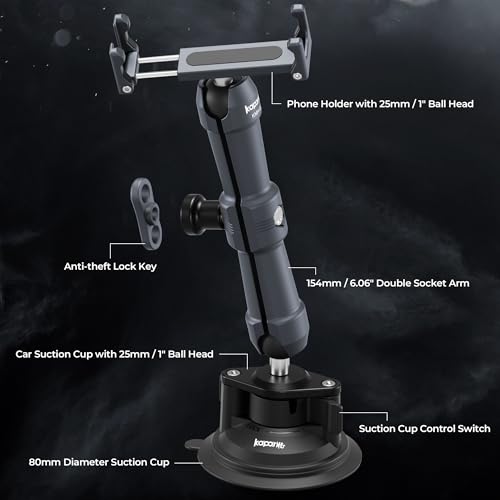 Universal Car Phone Mount, with 25mm Ball Magic Arm and 360° Rotation Phone Holder, Suction Cup Windshield & Dashboard Mount, for iPhone/Samsung/Android, Fits Phone Width 2.56-3.74"(KPS-10) - color: KPS-10