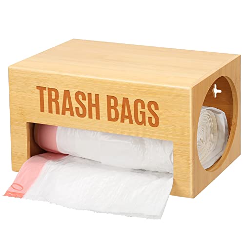 Libreshine Bamboo Garbage Bag Dispenser Roll Holder - Wall Mount Trash Bag Organizer for 13-33 Gallons, Under Sink Kitchen Grocery Bag Storage Container, Not Suitable for Large Roll - color: Natural, Standard 1-slot