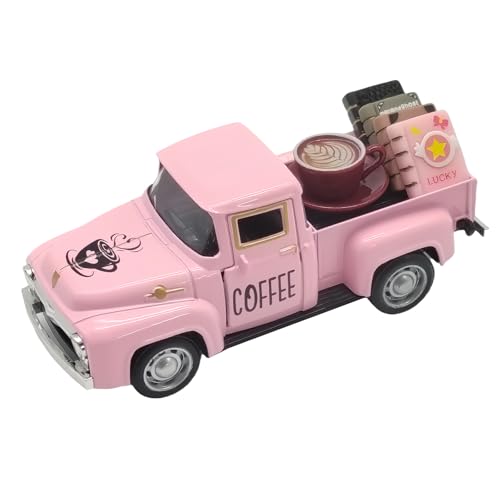Coffee Bar Decor Vintage Mini Metal Pickup Truck Decor with Book Accessories for Coffee Station, Farmhouse Tiered Tray Tabletop Decorations for Home Kitchen, Office, Cafe - color: Coffee-pink
