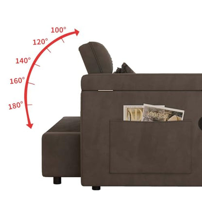 65" Foldable RV Love Seat Sofa, Modern Velvet Pull Out Couch with Table Board and UAB, Convertible Love Seat Sofa Bed with Adjustable Back and Pillow for Living Room, Small Spaces(Dark Gray, 2 Seat) - color: Dark Gray, size: 2 Seat