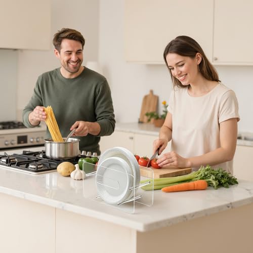 Disposable Paper Plate Dispenser for 7-12 Inch,Clear Acrylic,Round/Square Plastic, Foam & Paper Storage Organizer, for Cabinet, Countertop, Rv or Outdoor Use