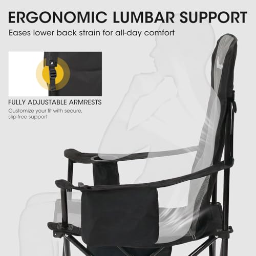 MOON LENCE Heavy Duty Camping Chair, 450LBS Capacity High Back Folding Chair with Cup Holder & Cooler Bag, Portable Outdoor Chair for Camping, Backyard, RV and Beach, 1 Pack