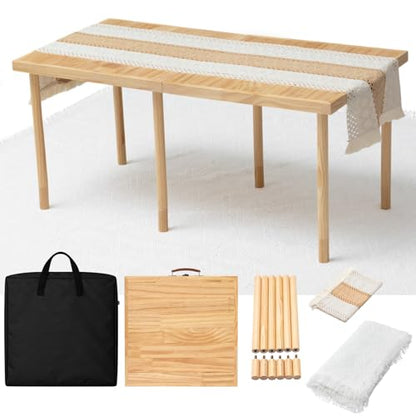 Geelin 36" x 18" Boho Picnic Table for 2 People Low Folding Portable Outdoor with Table Runner, Adjustable Legs, Blanket, and Waterproof Storage Bag for Couples Camping, Beach, BBQ, Backyard