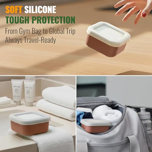 AIMAIAIMAI Shampoo Bar Travel Case Compatible with Kitsch, Leakproof Silicone Small Travel Soap Case with Draining Pad, Portable Soap Container for Gym & Camping, 1 Pack (Mocha Brown) - color: Mocha Brown