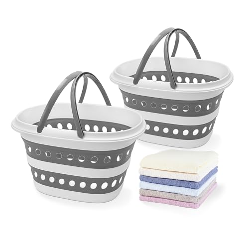 2 Pack Compact Collapsible Laundry Basket, Small Size Pop-Up Hamper Perfect for Bedroom Side,Bathroom,Travel, Not for Large Families, Foldable with Handle, Measures 16 x 12.5 x 9.5 In, (Gray) - color: Gray×2