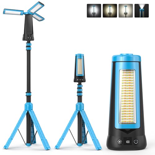Dimgogo15000mAh Rechargeable Camping Light, Portable LED Work Light | Standing Light with 7ft Max Height, 5500 Lumen 6500/4500/3500K Dimmable Emergency Flashlight , Detachable Tripod, Blue - color: Blue