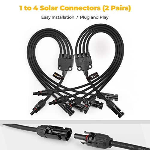 BougeRV Solar Y Branch Connectors Extra Long Solar Panel Parallel Connectors 1 to 4 Solar Cable Wire Plug Tool Kit (2 Pairs/M/FFFF and F/MMMM) - size: 2 Pairs/M/FFFF and F/MMMM