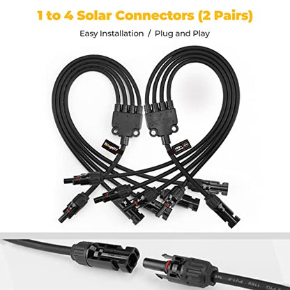 BougeRV Solar Y Branch Connectors Extra Long Solar Panel Parallel Connectors 1 to 4 Solar Cable Wire Plug Tool Kit (2 Pairs/M/FFFF and F/MMMM) - size: 2 Pairs/M/FFFF and F/MMMM
