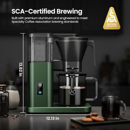 Kismile SCA-Certified 8 Cup Drip Coffee Maker, Pour Over Coffee Machine with 3s Instant Heat 197–205℉, Adjustable Flow Control, Removable Water Tank, Deep Cold Brew & 40 Min Keep Warm (Olive Green) - color: Olive Green