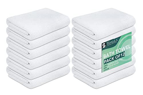 (Pack of 12 White Bath Towel Bulk 24x48 Inches - Economy Cheap Bath for Commercial Uses, Gym, Salon, Spa & Hair -Lightweight Bath Towels Quick Drying -Bath Towels Sets Bulk - color: White, size: Bath Towel - Pack of 12 - 24x48
