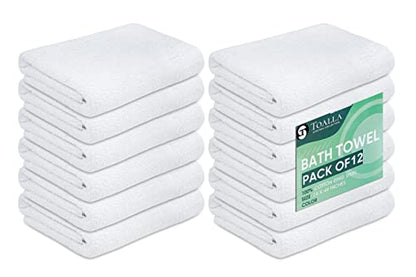 (Pack of 12 White Bath Towel Bulk 24x48 Inches - Economy Cheap Bath for Commercial Uses, Gym, Salon, Spa & Hair -Lightweight Bath Towels Quick Drying -Bath Towels Sets Bulk - color: White, size: Bath Towel - Pack of 12 - 24x48