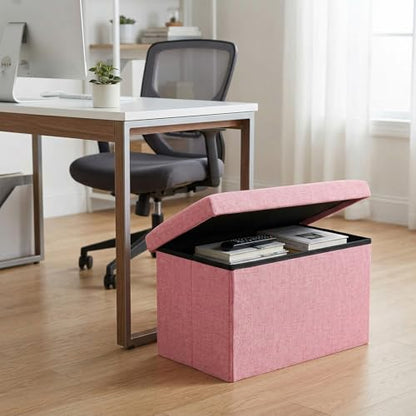 HOZEON 3 Pack 15.7 x 9.8 x 9.10 Inches Folding Storage Ottoman, Pink Rectangle Footrest Seat, Multifunctional Foot Stool for Living Room, Office, Traveling, Fishing, Camping - color: Pink