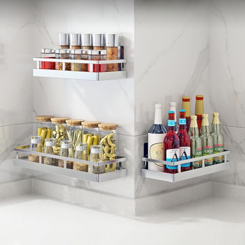 19.69Inch Spice Rack Organizer, SUS304 Stainless Steel Wall Mount Spice Rack Storage Basket, Kitchen Racks, Nail-Free Installation - size: 19.7Inch 1PC