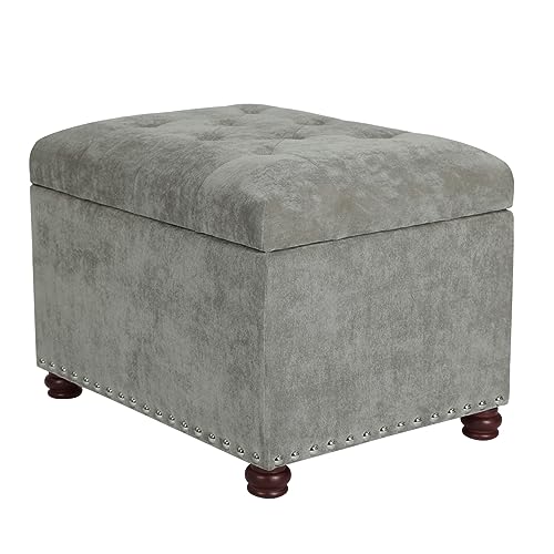 Joveco Storage Ottoman Foot Rest Stool, 24" Velvet Footstool Bench for Living Room Bedroom, Light Grey - color: Light Grey