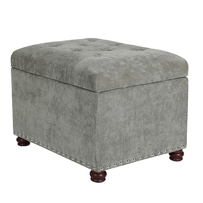 Joveco Storage Ottoman Foot Rest Stool, 24" Velvet Footstool Bench for Living Room Bedroom, Light Grey - color: Light Grey