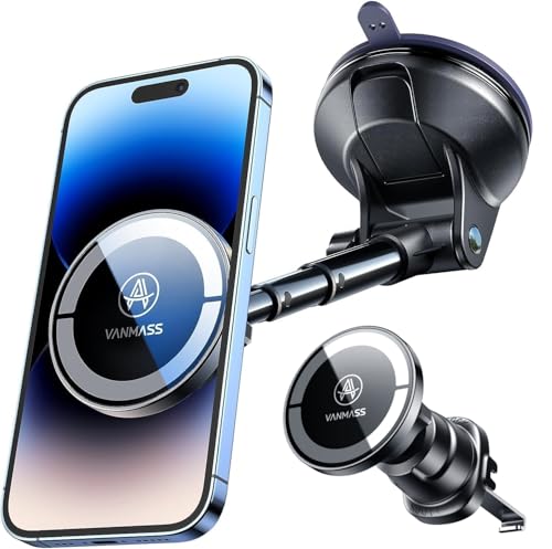【Military-Grade】VANMASS for MagSafe Car Mount【Upgraded Strongest Magnetic&Suction】Phone Holder Cell Stand for Dashboard Windshield Vent, Tesla Truck Cradle for iPhone 17 Pro Max 16 15 14 13 12 Android